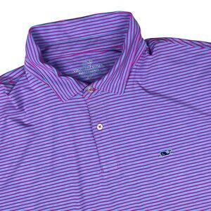 Vineyard Vines Performance Polo Shirt Mens XXL Striped Pink Blue Stretch Golf